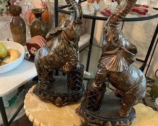 #27	elephant pair of gold candle holder 18 tall 	 $36.00 			
