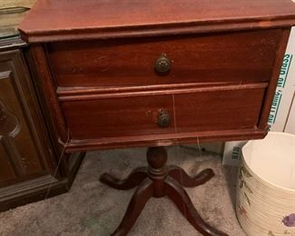 #31	sewing cabinet with 1 pull out drawer and 1 swivel thread drawer on pedestal 16x12x25	 $100.00 			
