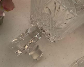 #70	crystal decanter with cap square  18 inch tall 	 $25.00 			
