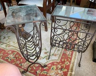 #84	iron and glass end table with magazine stand pair of 2 14x10x22	 $30.00 			
