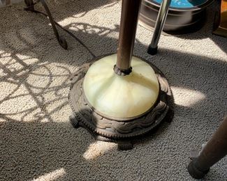 #86	gold up light floor lamp brass glass base 70 tall 	 $75.00 			
