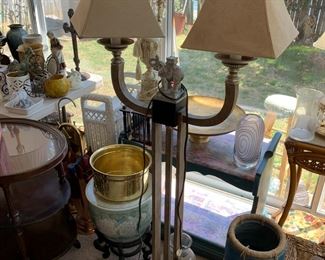 #87	silver black elephant  floor lamp with 2 lamps 63 tall 	 $100.00 			
