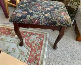 #102	Powel company stool with 4 queen Anne legs flower top 19x15x16	 $20.00 			

