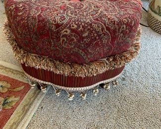#104	burgundy pattern tuffet with wood legs 16x12	 $25.00 			
