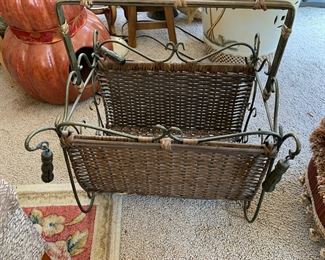 #105	metal and wicker basket with handle 15x10x17	 $20.00 			
