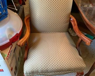 #151	green/gold arm chair with claw feet  pair (2) 	 $60.00 			
