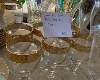 #172	Greek key gold Rim goblets set of 6	 $30.00 			
