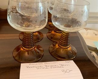 #180	Zwiesel German Beehive brown  stem wine goblets set of 6 	 $30.00 			
