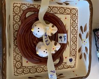 #183	4 piece Temp taction square casserole and salt/pepper chickens on tray 	 $20.00 			
