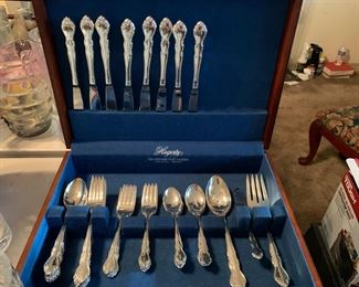 #188	43 piece Towle silver plate flatware in case 	 $120.00 			
