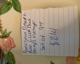 #189	Franciscan Dessert Rose USA back stamp vintage 97 pieces 	 $214.00 			
