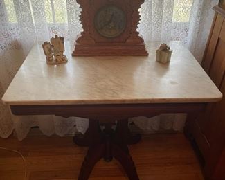 Antique Marble Top Table and Clock