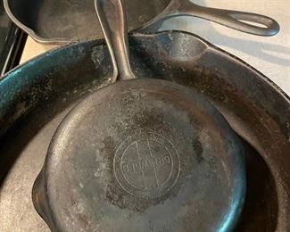 Griswold Large 6 or 9? (12" from pour lip to pour lip) --and Small #3 Cast-Iron Skillets