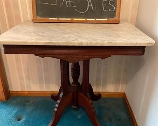 Awesome Antique Marble Top Table and Wise Old Blackboard (w/Chalk!)