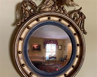 English Regency Convex Mirror with Eagle Crest. Late 19th or early 20th century.