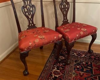 Pair of Mahogany Side Chairs, Pagoda Crest with Pierced Splat. Circa 1900.