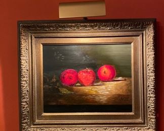 Three Apples Still Life Oil on Canvas.
Signed M S Boggs.