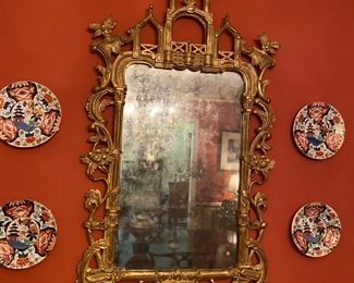 Chinese Chippendale Gilt Mirror with Spotted Glass. 20th century.