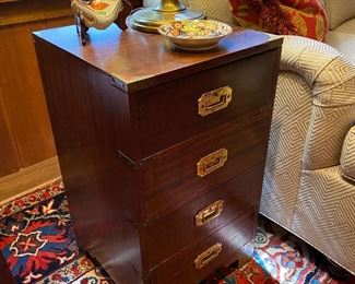 20th century Campaign style 4 drawer chest.