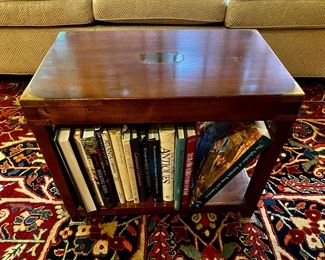 20th century Campaign style mahogany coffee table.