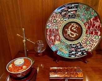 19th century Japanese cloisonné’ charger with dragon center. 14” diameter.