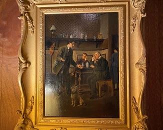 Small oil painting on panel of gentlemen in pub. (German signed Kotschenreiter)