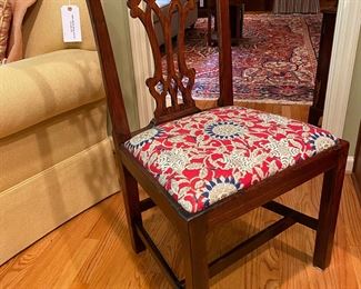 Circa 1780 English oak country Chippendale side chair with pierced splat.