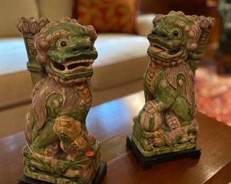 Pair of 20th century Chinese ceramic Foo dogs. 10” high.