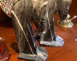 Pair of solid marble horse bust bookends.