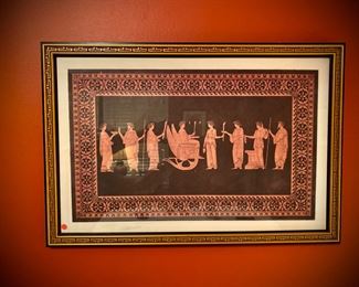 Framed Antique Greek Scene of Figures.
13”x20”.