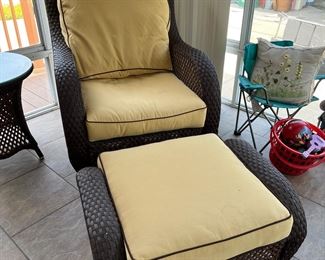 All weather wicker patio swivel chair with ottoman