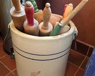 Red Wing crock and vintage rolling pins