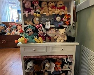Painted white small dresser and Disney beanie babies!