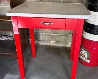 Painted red small table with enamel top
