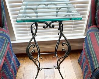 Bevelled Glass Top Iron Scroll Side Table