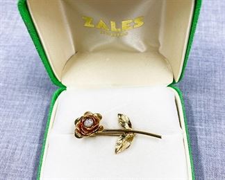 Zales Yellow Gold Rose with Diamond Pin