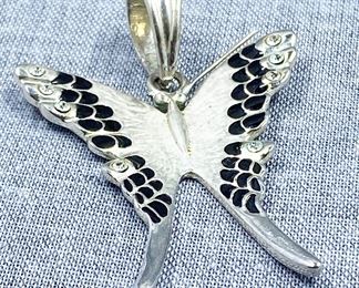 Chrome Butterfly Pendant with Rhinestones