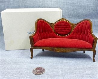 Vintage Doll House Red Velveteen Settee Made in Taiwan