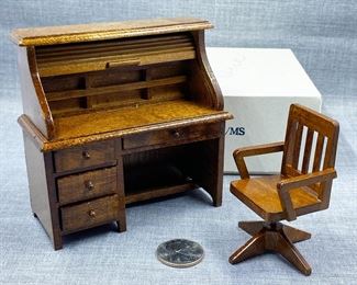 Doll House Roll Top Desk with Chair Made in Taiwan