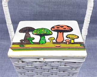 Handpainted Wicker Box Purse with Mushroom Motif