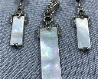 Mother of Pearl Sterling Silver Drop Pendant and Matching Earrings