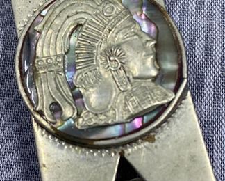 925 Sterling Silver Aztec and Abalone Money Clip