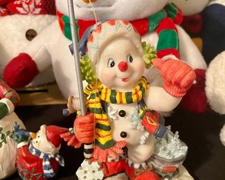 Christmas Snowman Fisherman Figurine