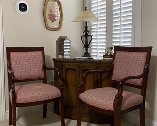 Cherry or Mahogany Arm Chairs with Carved Eagle Heads Pair