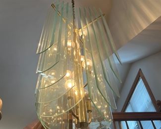 Mid century, modern glass, hanging chandelier