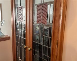 4D stain lead glass French doors