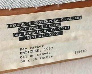 Ray Parker Gallery Label on Verso
