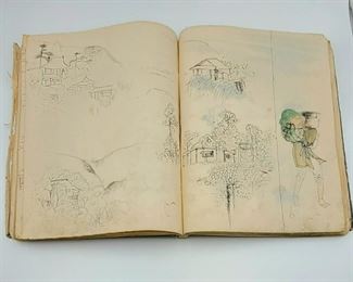 Meiji Period Japanese Sketch Books with Hand Drawn & Colored Illustrations