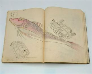 Meiji Period Japanese Sketch Books with Hand Drawn & Colored Illustrations