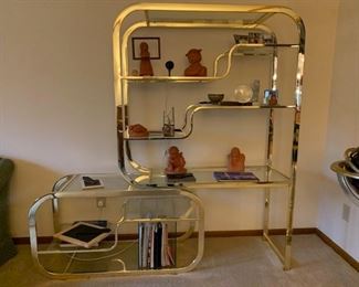 Milo Baughman Brass & Glass 2pc Etagere
